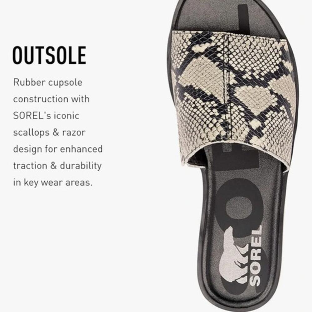 SOREL Ella II Block Slide Animal Print Leather Flat Sandals - Wmns 8.5